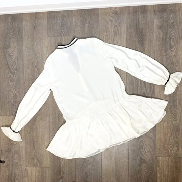 Tularosa Revolve Malia Mini Dress Shift Ivory Neck Tie Ruffle flare Sleeve XS - Picture 15 of 16